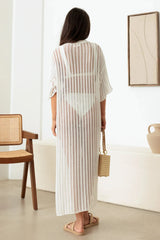 Lightweight Button Down Collar Sheer Duster Dress