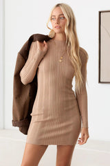 Long Sleeve Ribbed Mock Neck Sweater Mini Dress