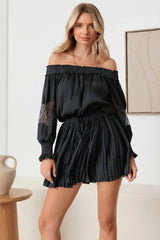 Smocked Off Shoulder Lace Sleeve Mini Dress