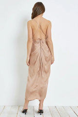 Elegant Front Twist Open Back Slip Midi Dress