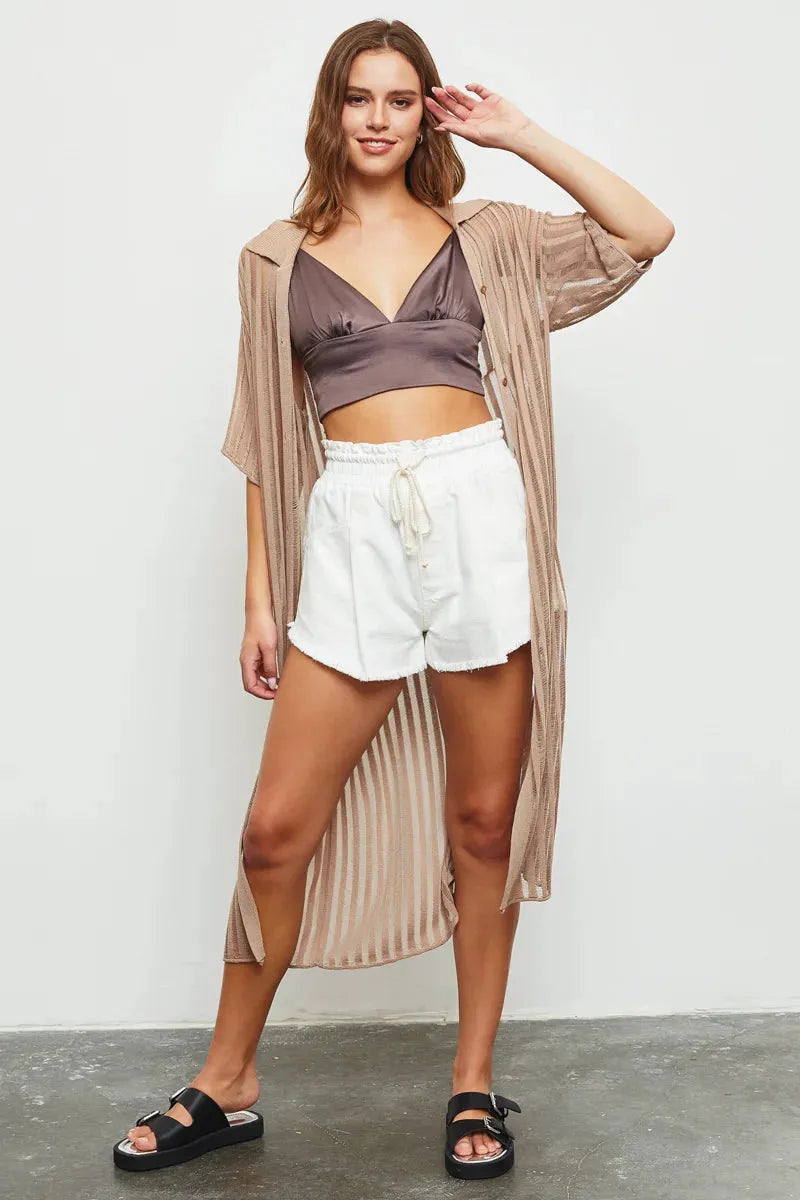 Lightweight Button Down Collar Sheer Duster Dress