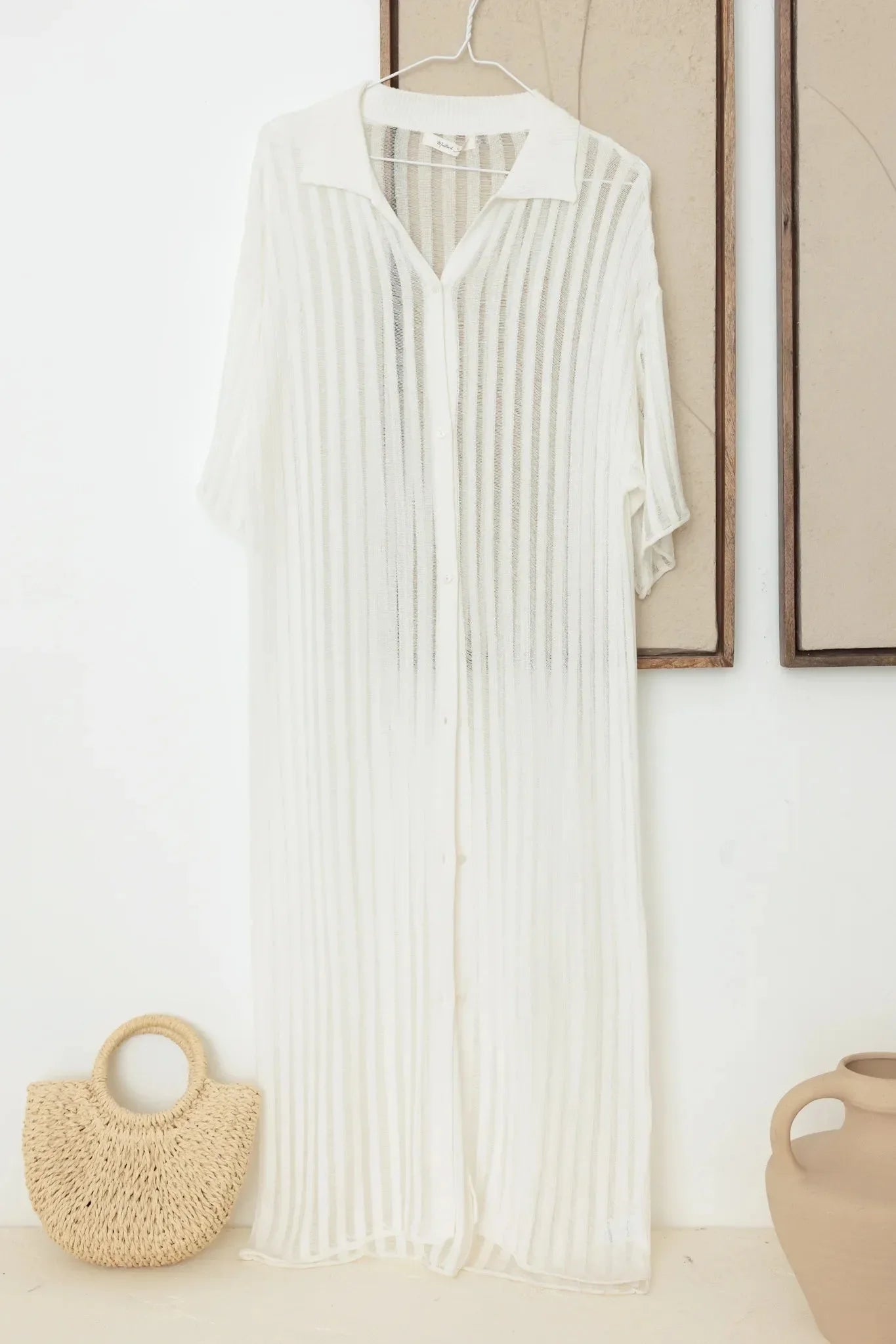 Lightweight Button Down Collar Sheer Duster Dress