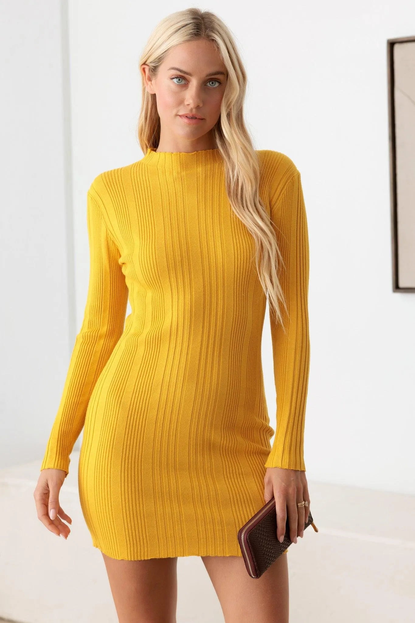 Long Sleeve Ribbed Mock Neck Sweater Mini Dress