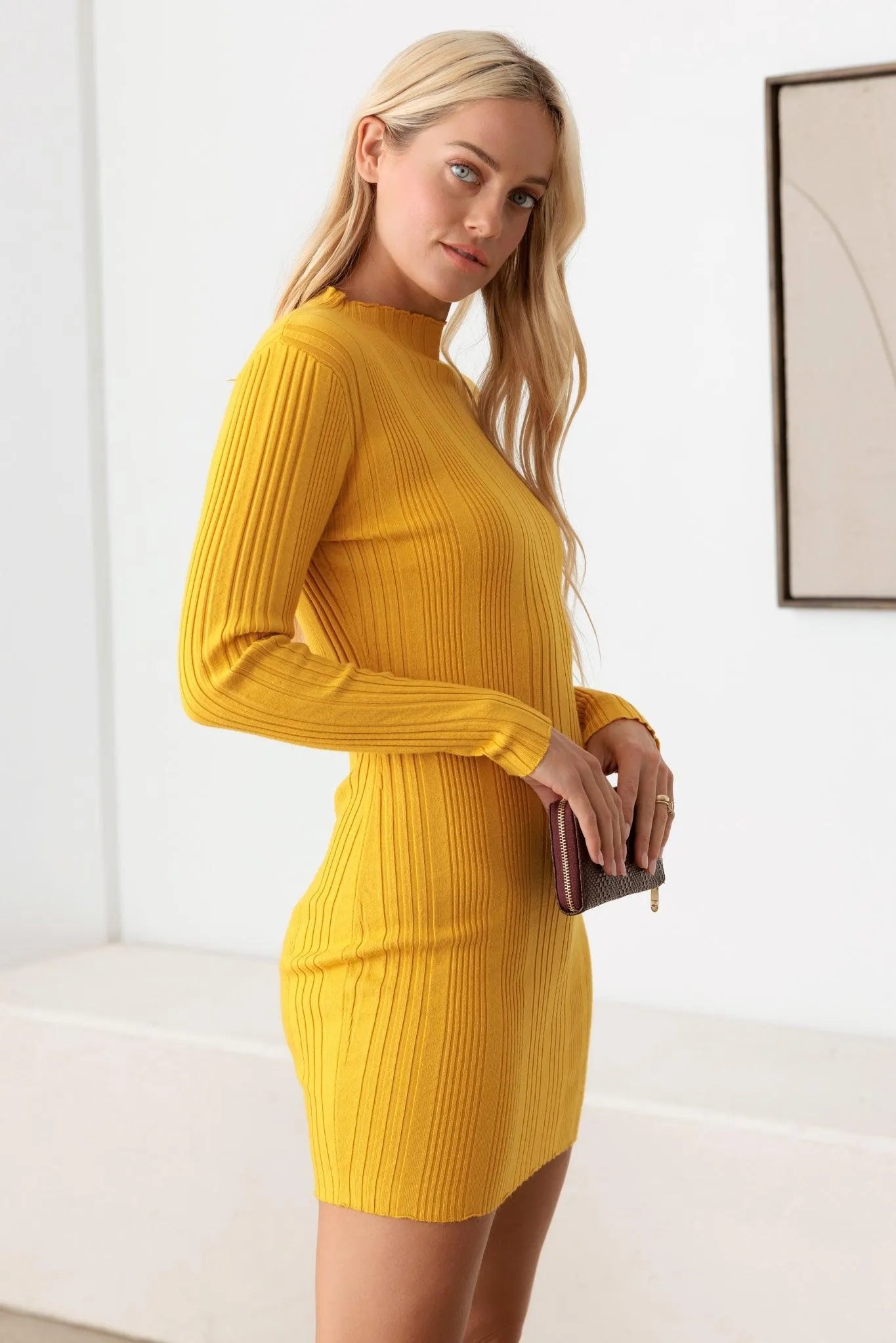 Long Sleeve Ribbed Mock Neck Sweater Mini Dress