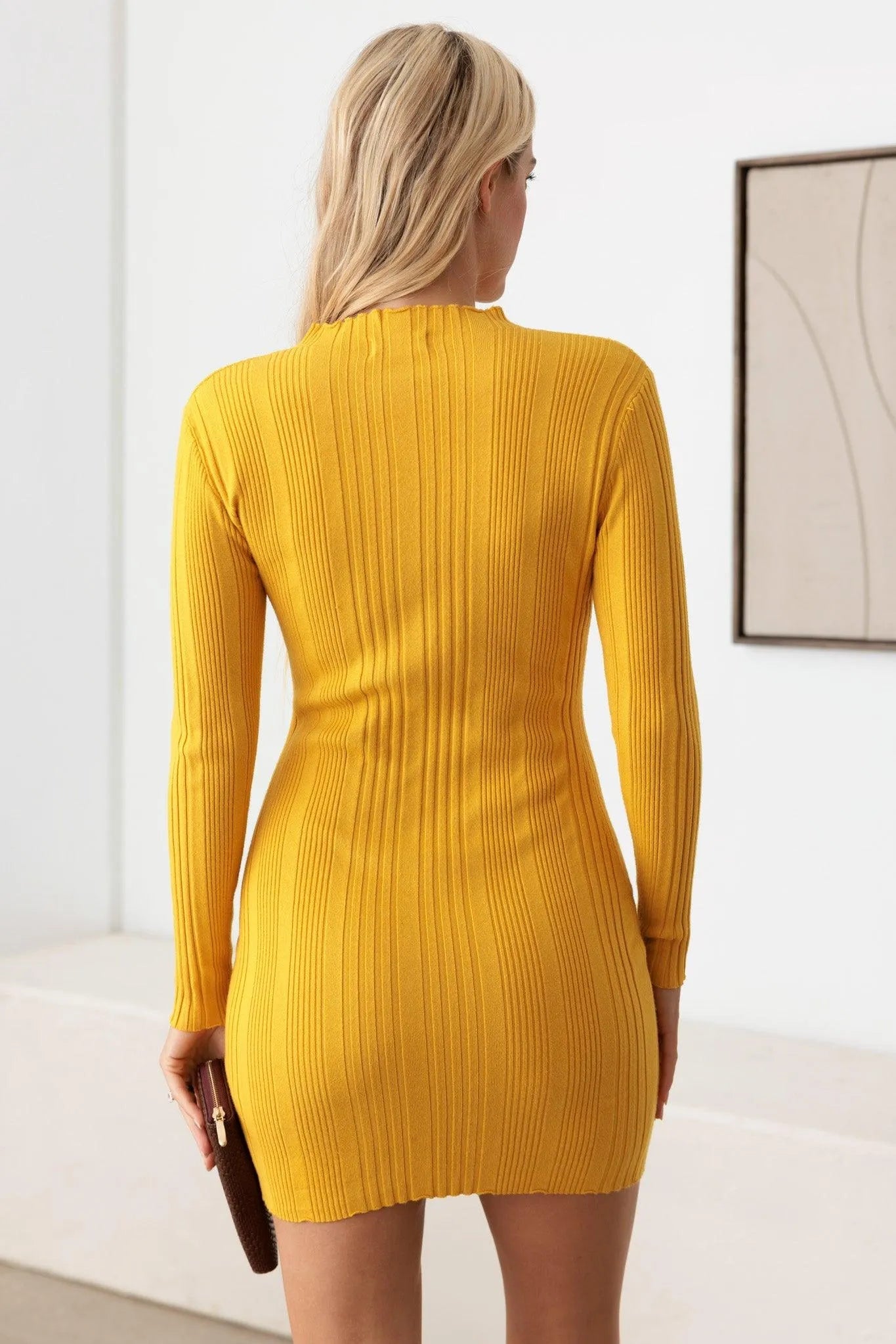 Long Sleeve Ribbed Mock Neck Sweater Mini Dress