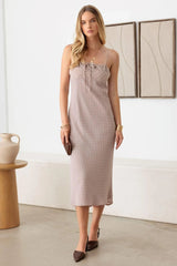 Polka Dot Lace Trim Spaghetti Strap Bias Midi Dress