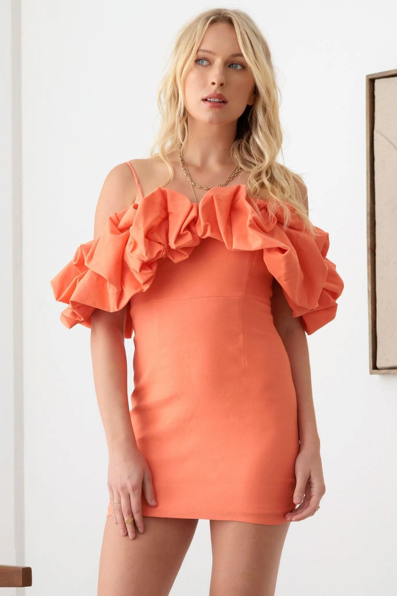 Off Shoulder Tube Ruffle Mini Dress